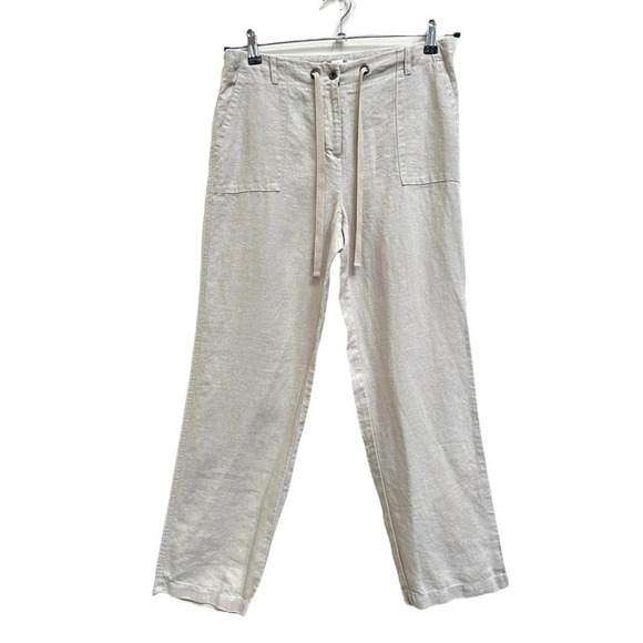 Charter Club Katherine Fit 100% Linen Straight Leg Cream Pants, Size 8 Petite - Picture 1 of 11
